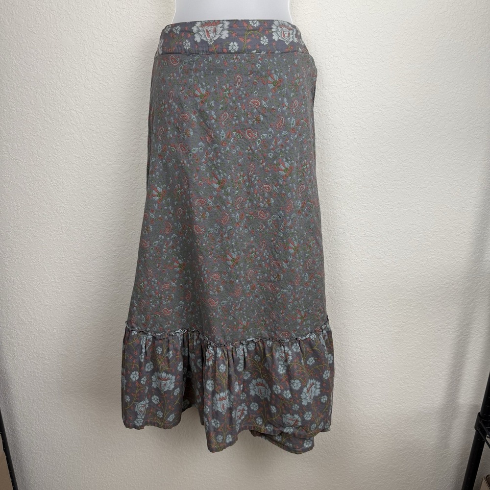 Sundance Dark Paisley Print Ruffle‎ Wrap Maxi Skirt Sz 10 Peasant Cottagecore
